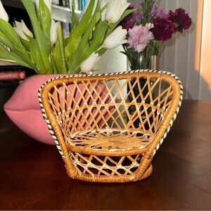 Vintage Mini Wicker Chair Doll Furniture Boho Accent Shelf Décor Great Condition